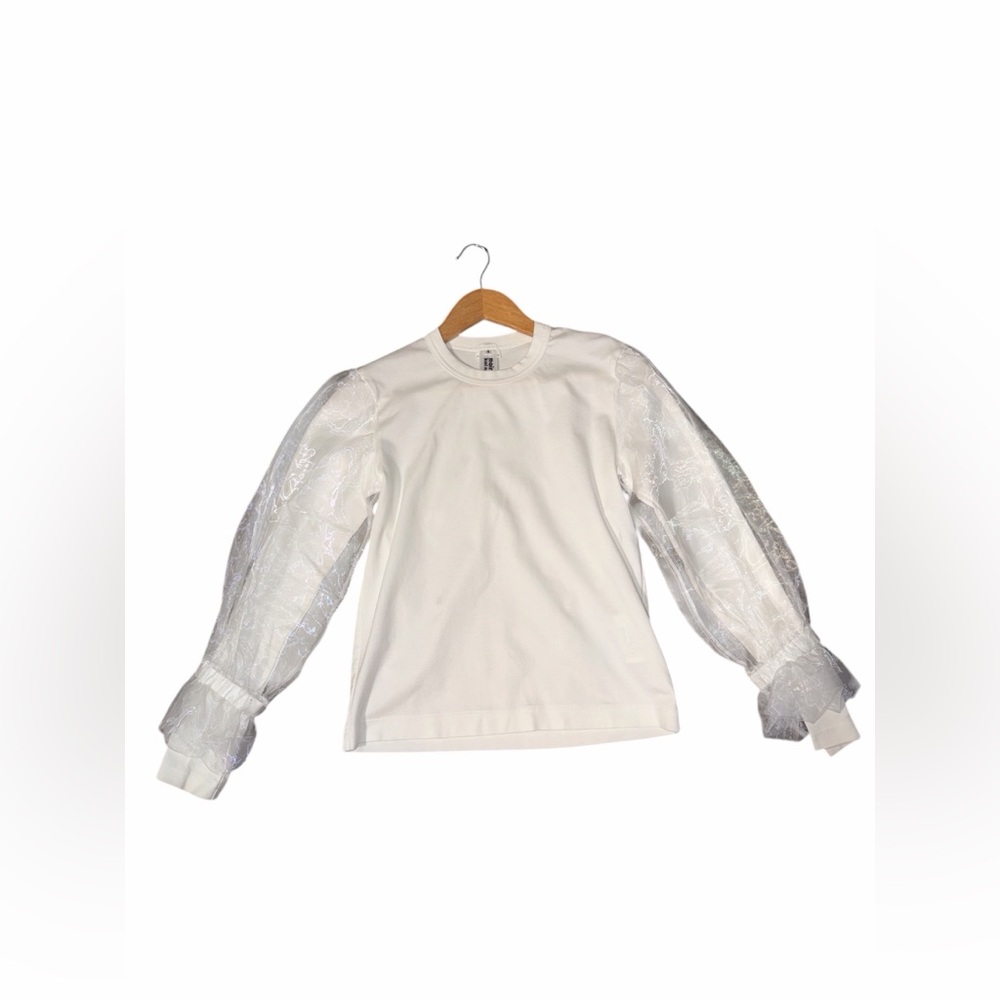 NOIR KEI NINOMIYA White Cotton Tulle Trimmed Overlay Pullover Shirt, Size SMALL